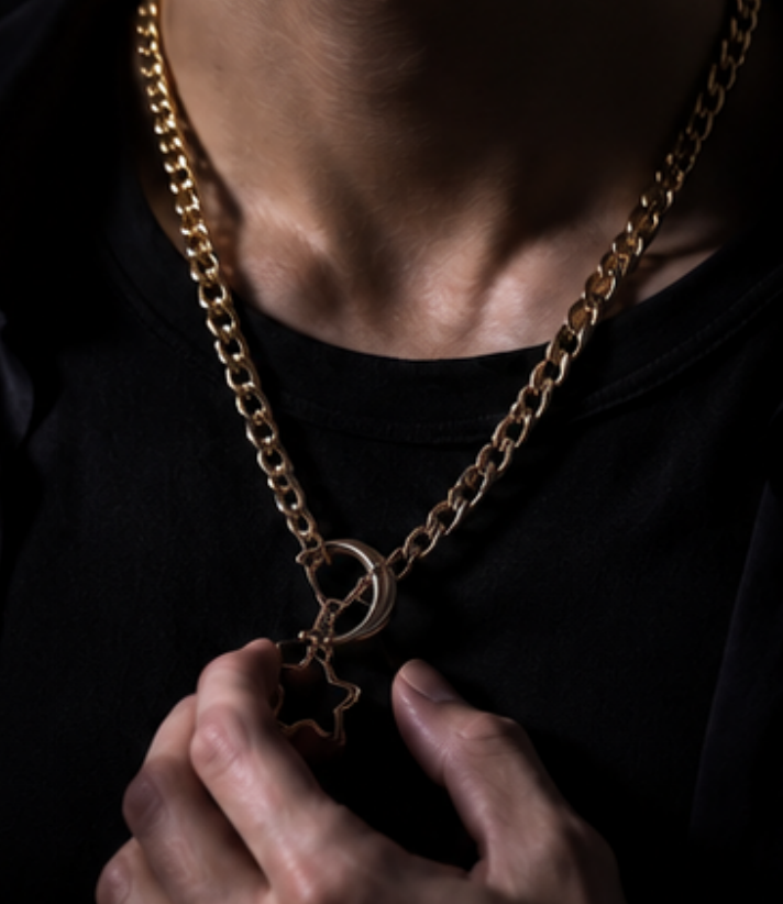 Unisex dark luxury moon star chain necklace styling
