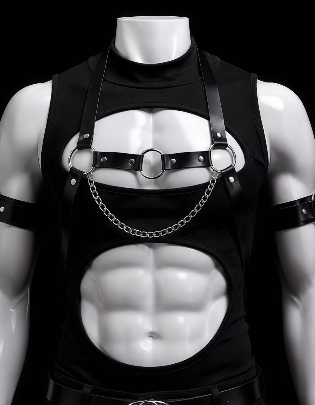 WEIX complete black cutout top and body accessory set with chest piece, chain detail and matching arm pieces