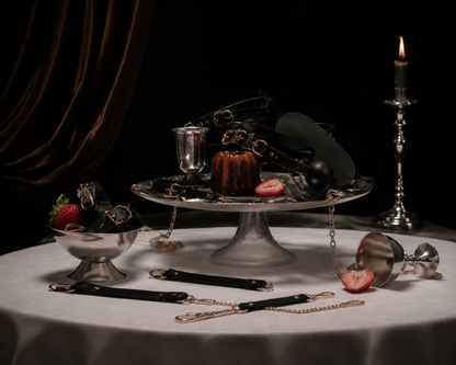 Handcrafted leather connection set with metal hardware by WEIXsetting