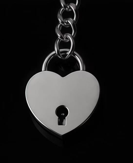 Silver heart padlock necklace pendant with keyhole design, unique romantic statement jewelry