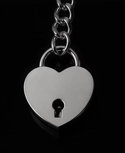 Silver heart padlock necklace pendant with keyhole design, unique romantic statement jewelry