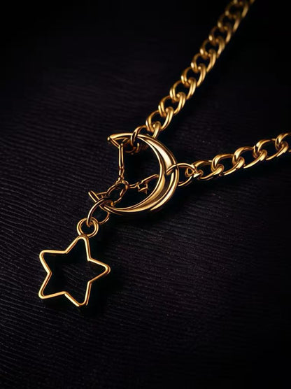 Adjustable sliding chain mechanism on luxury moon star necklace